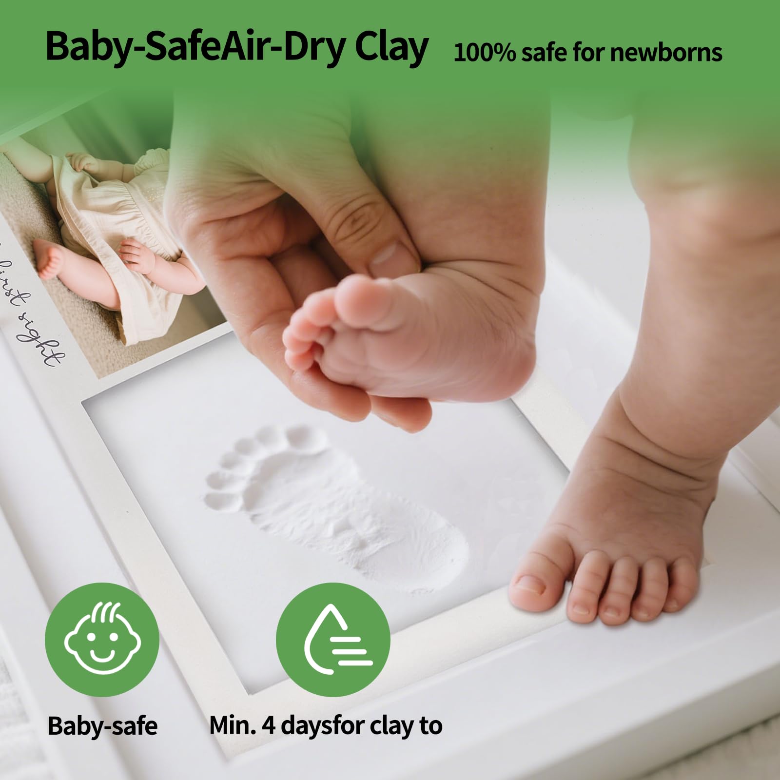 Cadre Empreintes Bébé, Kit Empreinte Pieds et Mains pour Cadeau Nouveau Né Naissance, Personnalisé Kit d'impression de Cadre Photo pour Bébé Parfait Cadeau de Douche