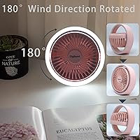 Vista 4 de Pink Desk Fan, Small Quiet with Ambient Light/Hook Portable USB Fan 5.3in High Power 3000mAH Rechargeable Battery Operate 3 Speed 180°Rotated Easy