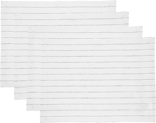 Miniatura 6 de Solino Home Juego de 4 manteles individuales de lino 100 % puro, 14 x 19 pulgadas, rayas blancas y negras, lavables para Navidad, invierno,