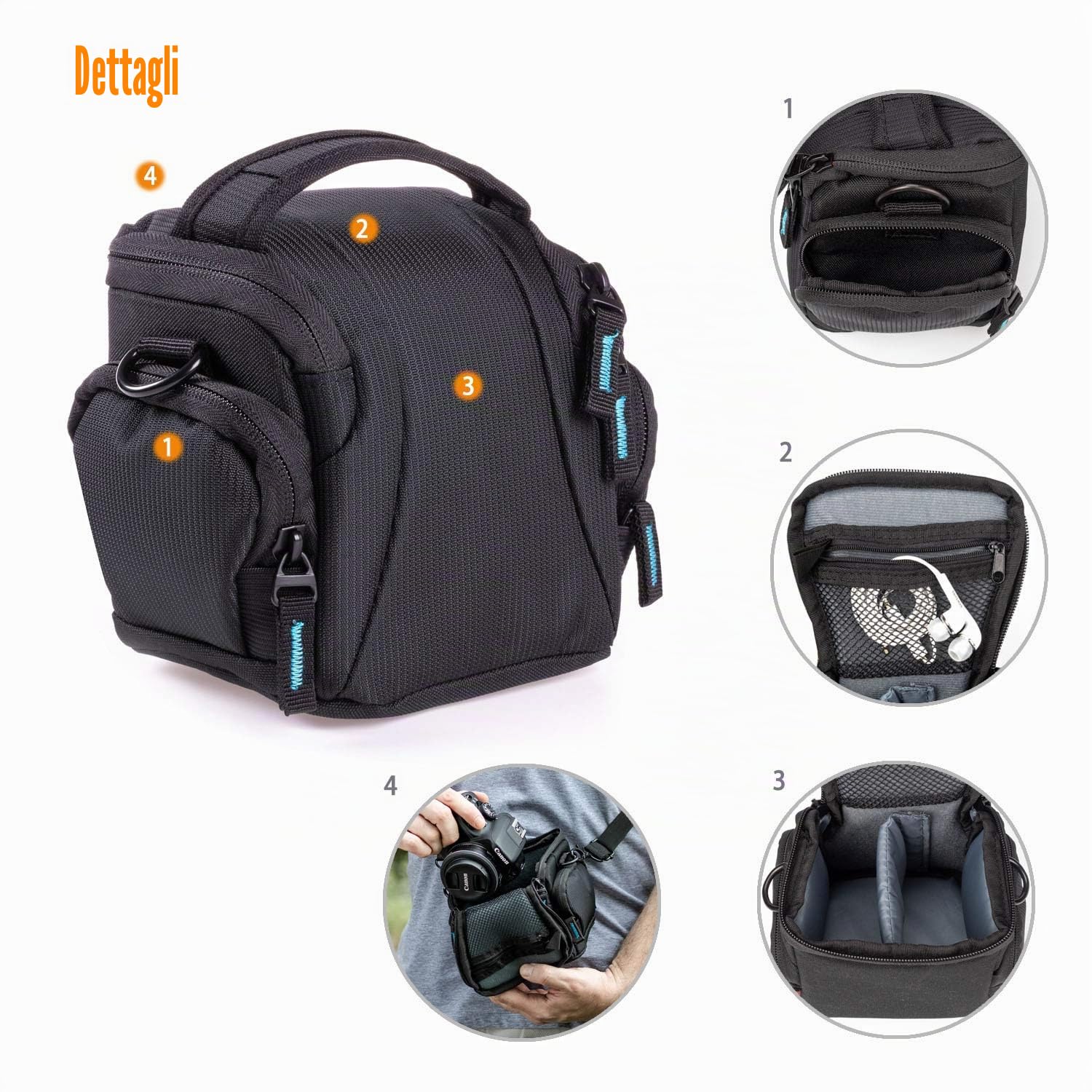 Bodyguard DSLM Borsa Fotografica System L – Custodia Impermeabile e Resistente agli Urti con Cinghia Regolabile e Scomparti per Accessori, Adatta per Fotocamere Bridge o Mirrorless, Nera