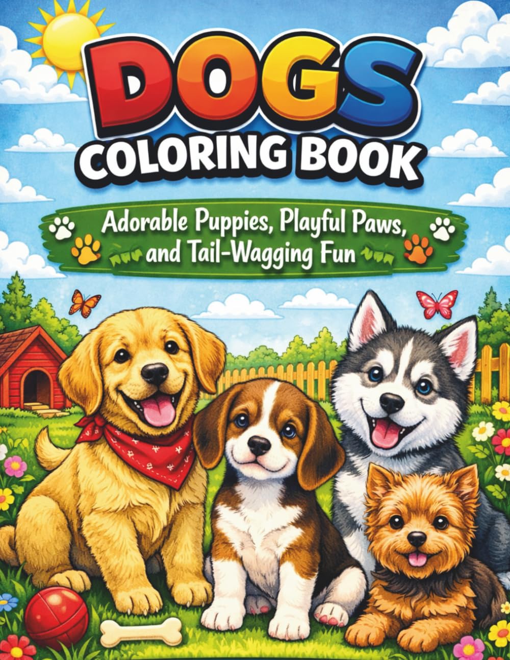 Dogs Coloring Book: Adorable Puppies, Playful Paws, and Tail-Wagging Fun | 50+ Beautiful Illustrations