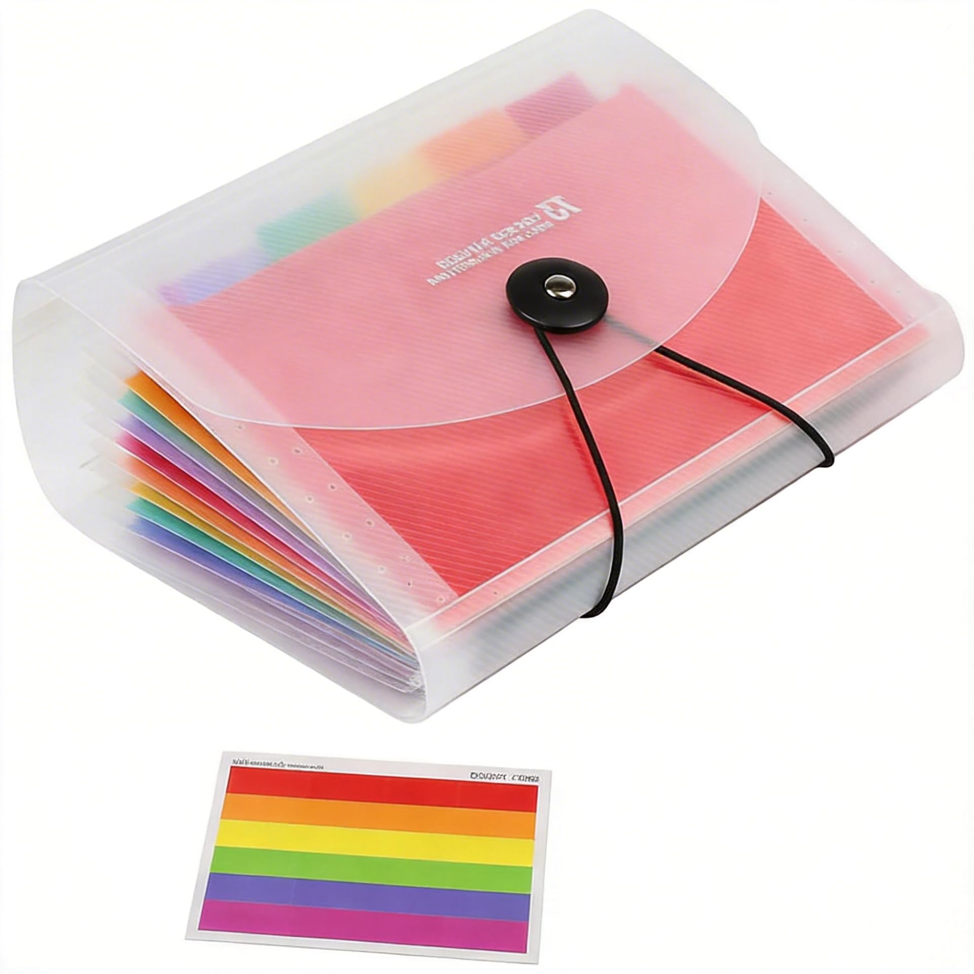 13 Pockets Flash Card Holder, Flashcard Organiser, Document Organiser, Expanding File Folder, Accordian File Organisers with Colored Labels for Cards, Receipts, Documents, Air Tickets