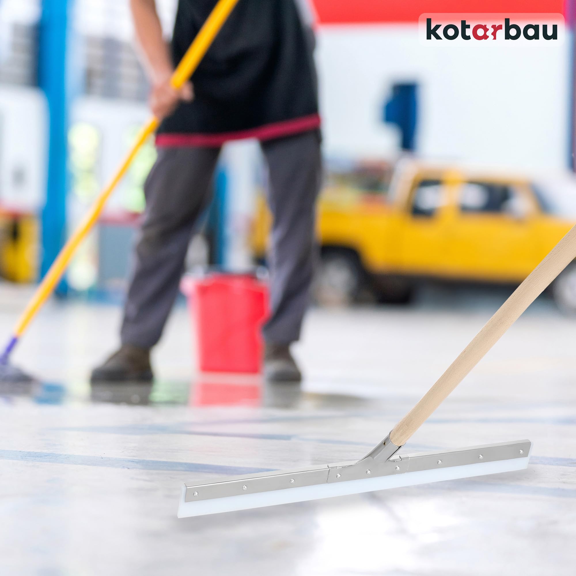 KOTARBAU® Ściągacz Silikonowy - 59 CM - Ściągaczka do Wody - Guma do Ściągania Wody z Podłogi Posadzki - Metalowa - Trzonek Drewniany - 150 CM