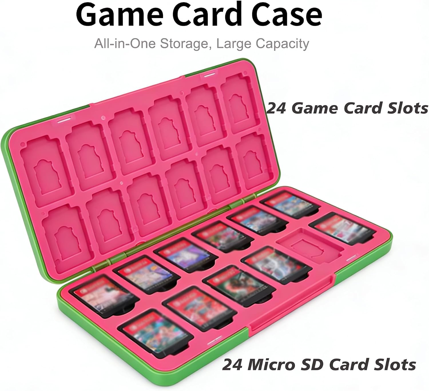 48-Slot Magnetic Card Case, Detachable Washable Holders, 24 Game Cards + 24 Micro SD Cards, Minimalist Colorful Gaming Storage Box