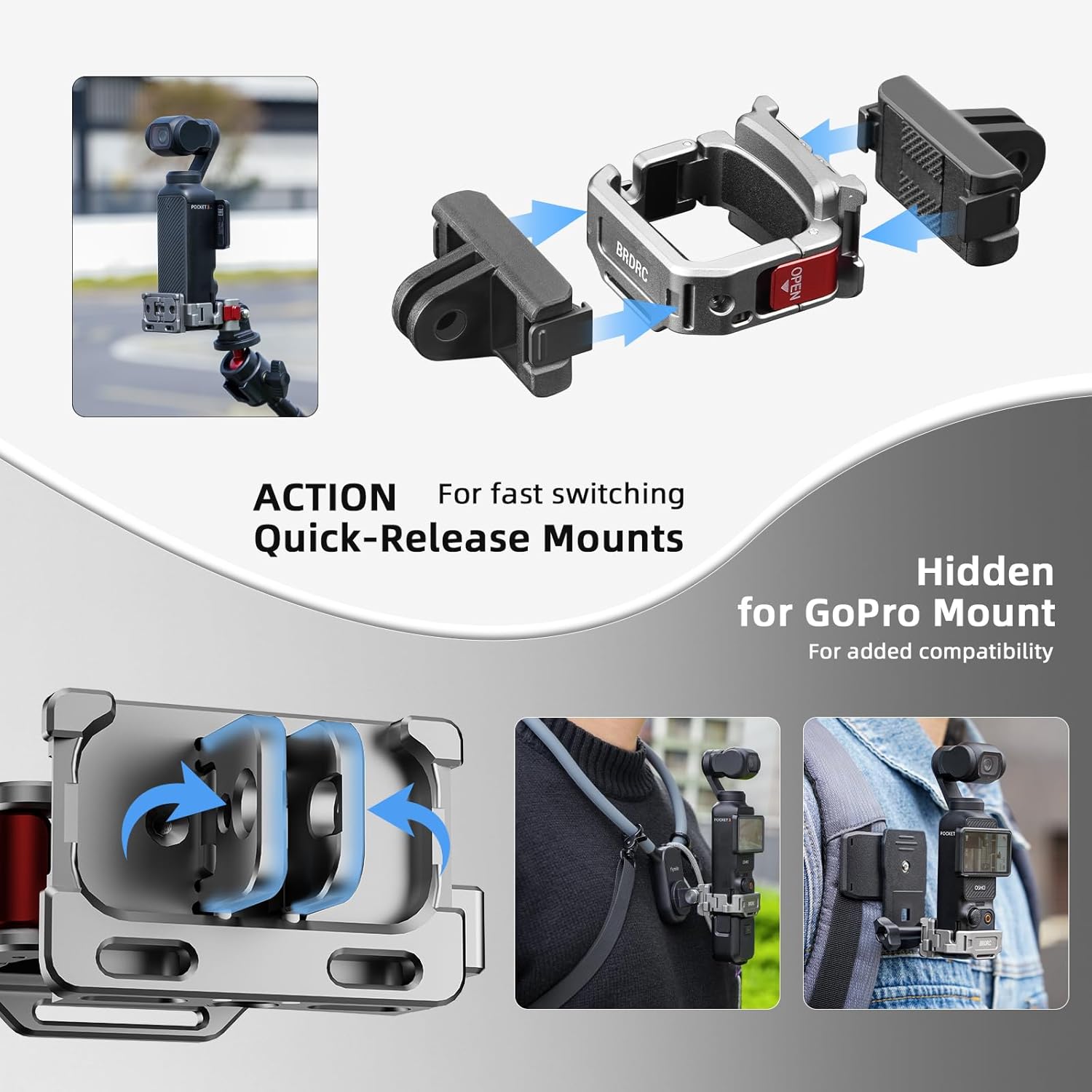 BRDRC Pocket 3 Suction Cup Mount & Cage Expansion Adapter, Car Windshield Dash Holder Kit with Aluminum Alloy Mount for DJI Osmo Pocket 3 Creator Combo Accessories