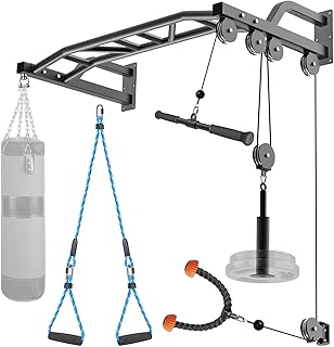 SELEWARE Heavy Duty Pull-Up Bar Wall Mount Multifunctional Pull-Up Bar with Pulley System Gym LAT and Lift Pulley Attachments Heavy Bag Hanger