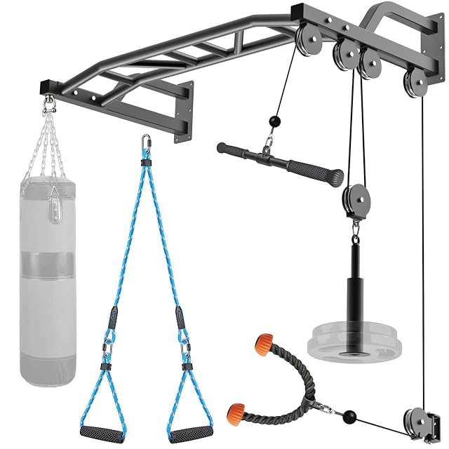 SELEWARE 48 Heavy Duty Pull Up Bar Wall Mount Multi-function Chin up Bar with Home Gym Cable Pulley