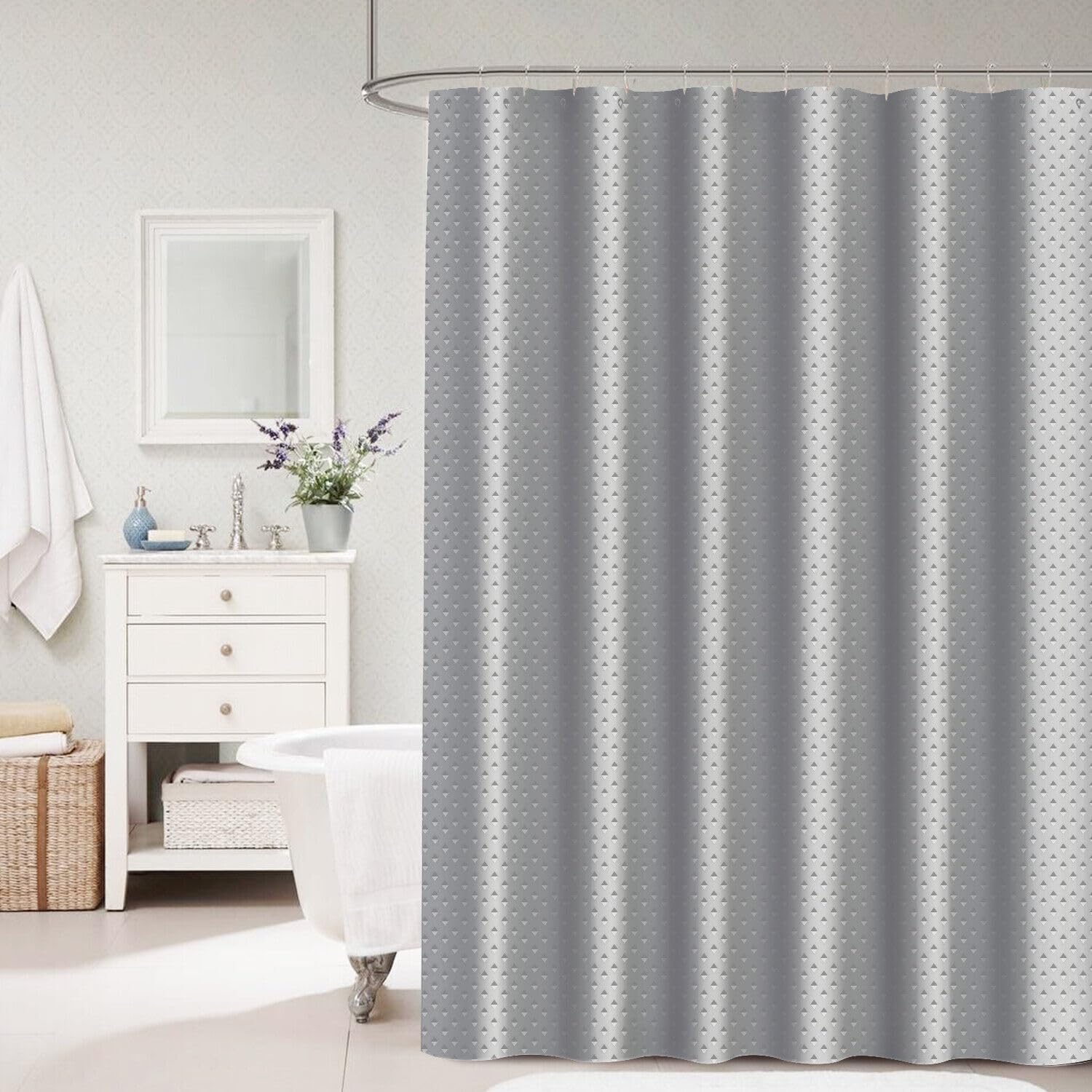Glamified , Glam Grey Glamified Waffle Shower Curtains Mould Proof Resistant Washable, Water Repellent Heavy Duty Weighted Fabric Shower Curtains Bathroom 180 X 180Cm Drop (Grey)