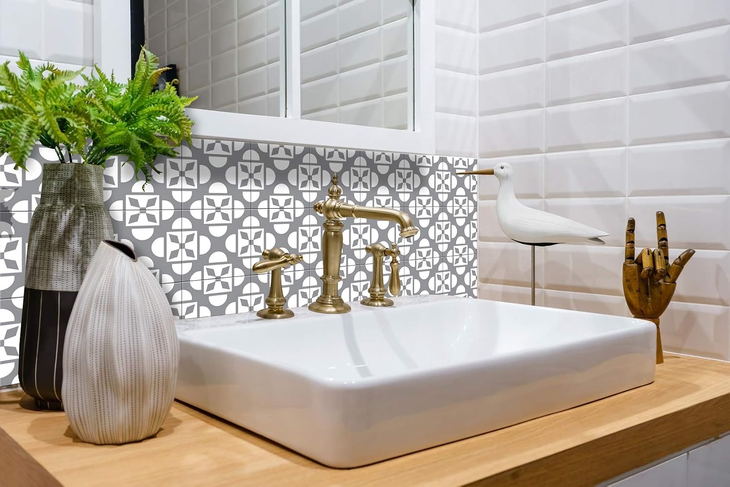 Mi Alma Black and White Tile Stickers Peel and Stick Tile Stickers 24 PC Set backsplash Tile Decals Bathroom & Kitchen Vinyl Wall Decals Just Peel Stick Home Decor (Lithe Gray B47, 4x4 Inch)