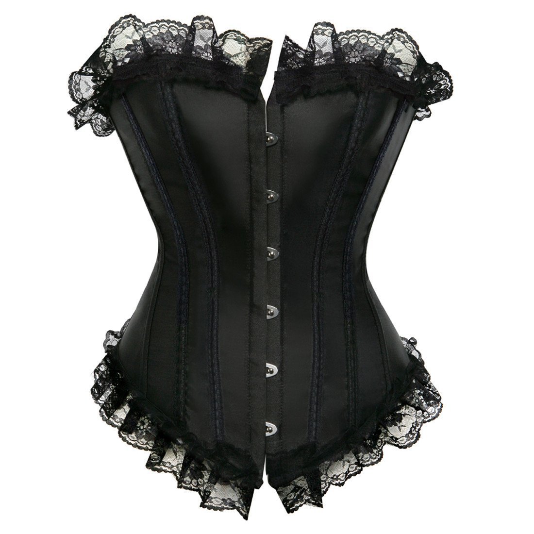 jutrisujo Basques and Corsets for Women Sexy lace Overbust Corset top Victorian Burlesque Costume Halloween Black L