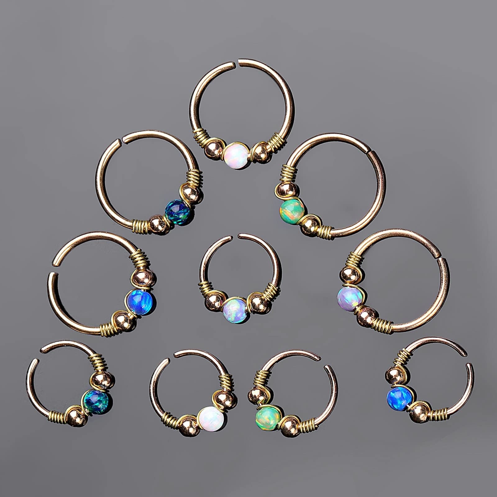 KnSam 20 Gauge Piercing Nostril Dünn, Hoop Kugel Tragus Ring Dünn für Herren Damen in Edelstahl, Ohrringe Lippenring mit Opal Bunt, 10 Stücke
