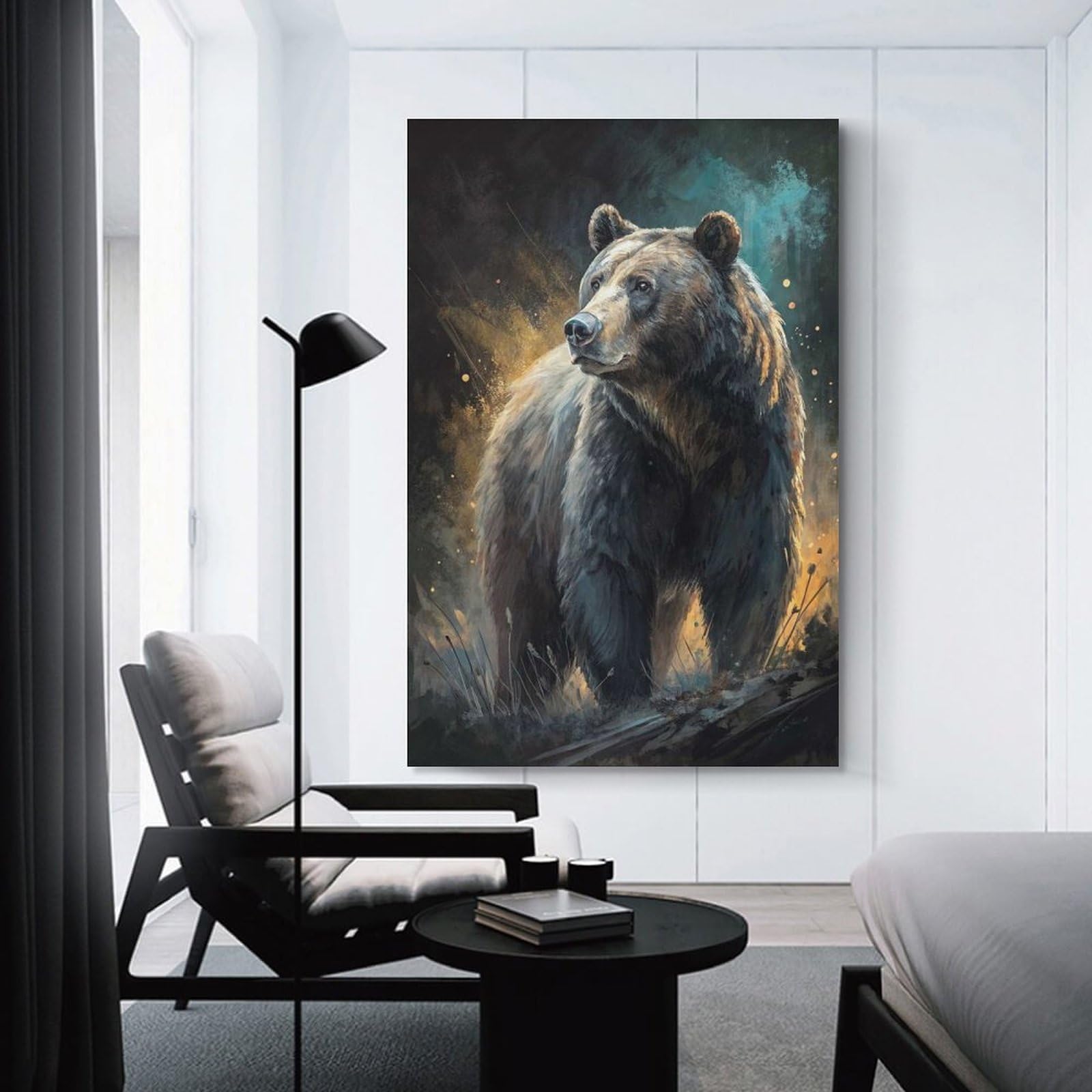 Junmoney Decorative Canvas Print Grizzly Bear in A Moody Forest, 20x30inch(50x75cm), for Lounge, Bedroom Or Personal Spaces, A Wall Art Gift for Fresh Interiors