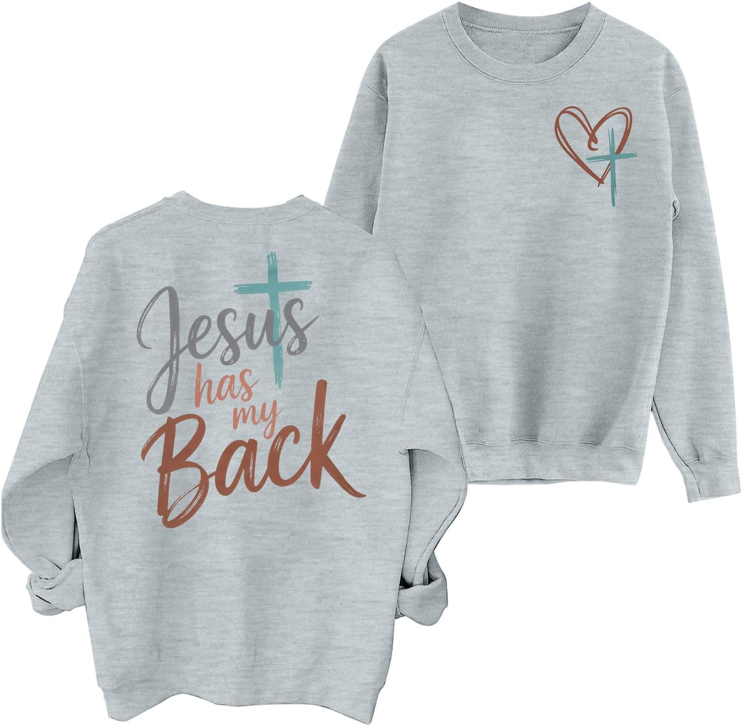 JINTING Women Jesus Sweatshirt Christian Faith Shirt Jesus Has My Back Sweatshirts Bible Verse Inspirational Pullover