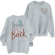 JINTING Women Jesus Sweatshirt Christian Faith Shirt Jesus Has My Back Sweatshirts Bible Verse Inspirational Pullover