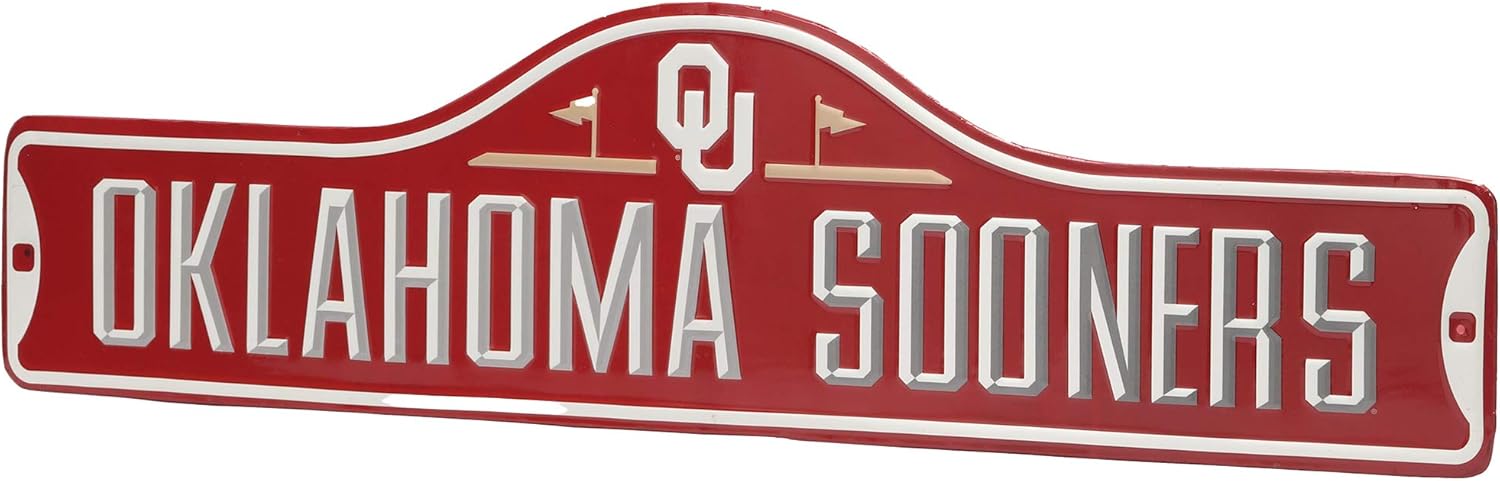 Open Road Brands University of Oklahoma Sooners Metal Street Sign - Vintage University of Oklahoma Sign for Man Cave, Office or Bedroom