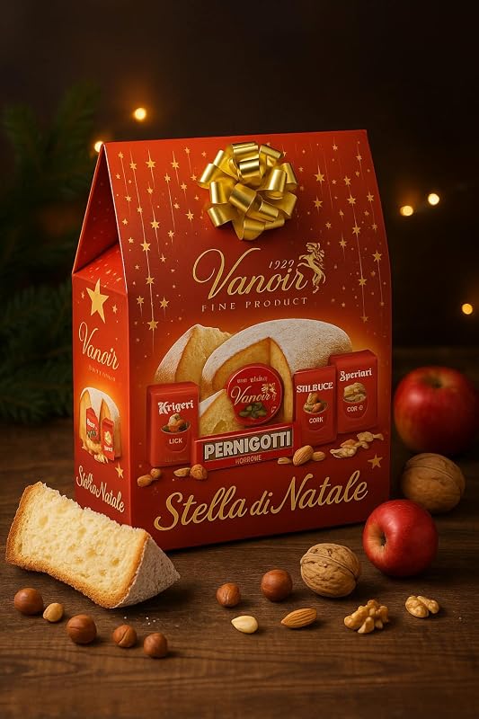 Christmas Basket Christmas Star 5 Pieces with Typical Sweets, Chocolates, Nougat and Biscuits, Elegant Gift Box for Christmas, Refined Gourmet Idea for Families, Friends or Businesses