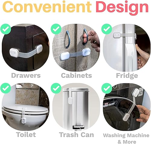Miniatura 2 de Inaya Paquete de 12 cerraduras a prueba de niños para puertas de gabinete, cajones, nevera, asiento de inodoro, lavavajillas, basura, armario,