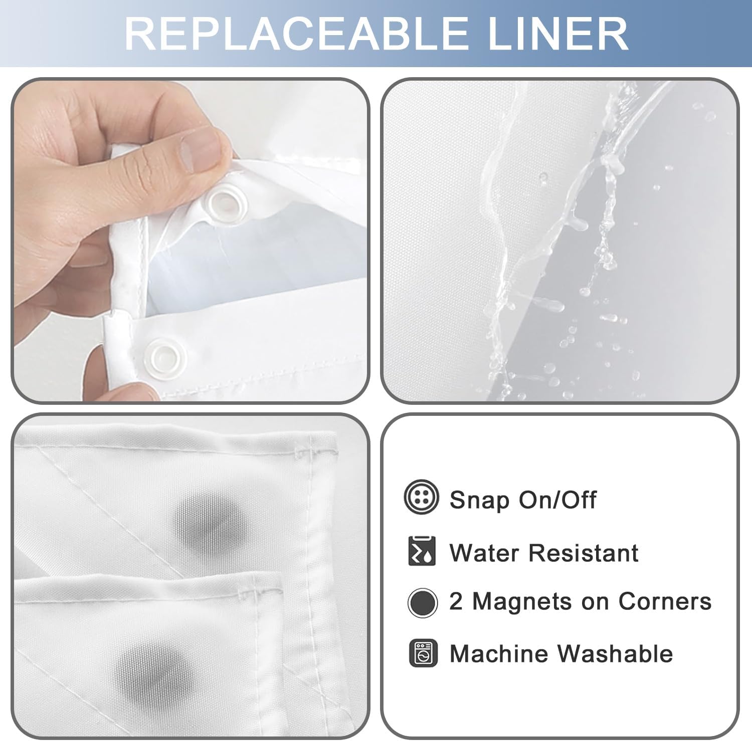 No Hook Shower Curtain and Liner Set, Ombre Light Blue, 71" x 74" image 5