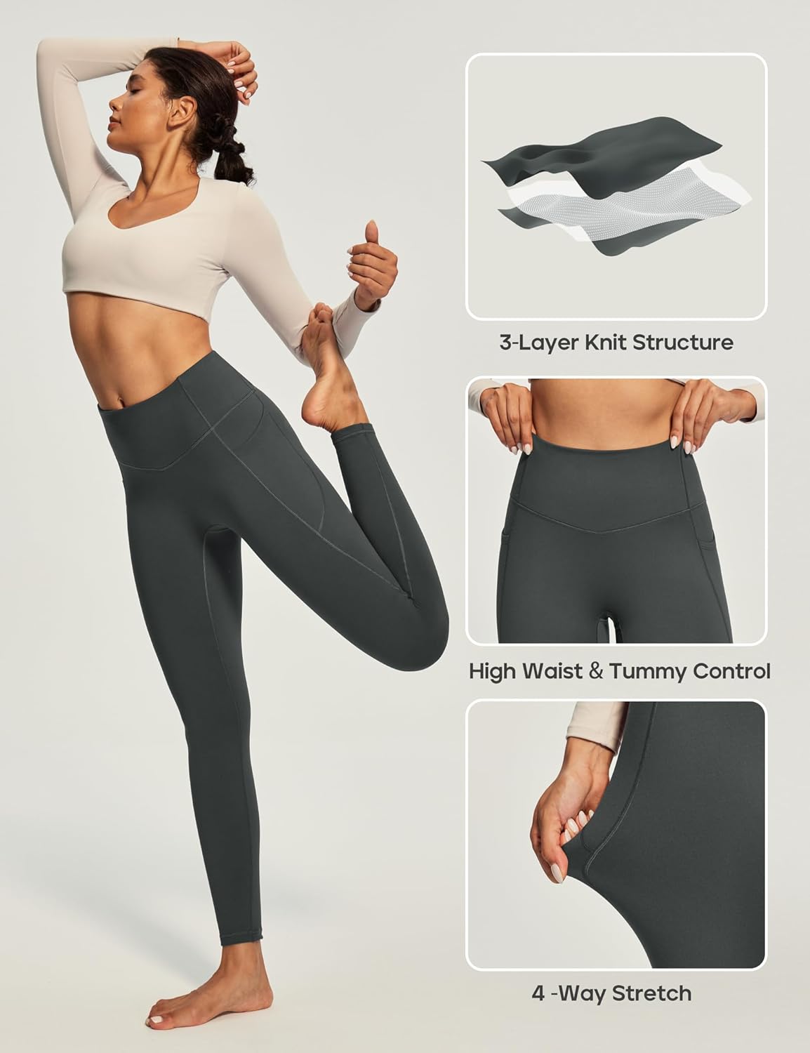 Heathyoga Fleece Lined Leggings Women with Pockets Thermal Leggings for Women Tummy Control Warm Winter Pants Yoga Pants - Image 4