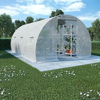 Outdoor Greenhouse for Plants 177.2 x 118.1 Inch Large Walk-in Garden Greenhouse with UV Resistant PE Mesh and Galvanized Steel Frame Easy Assembly for Backyard Gardening