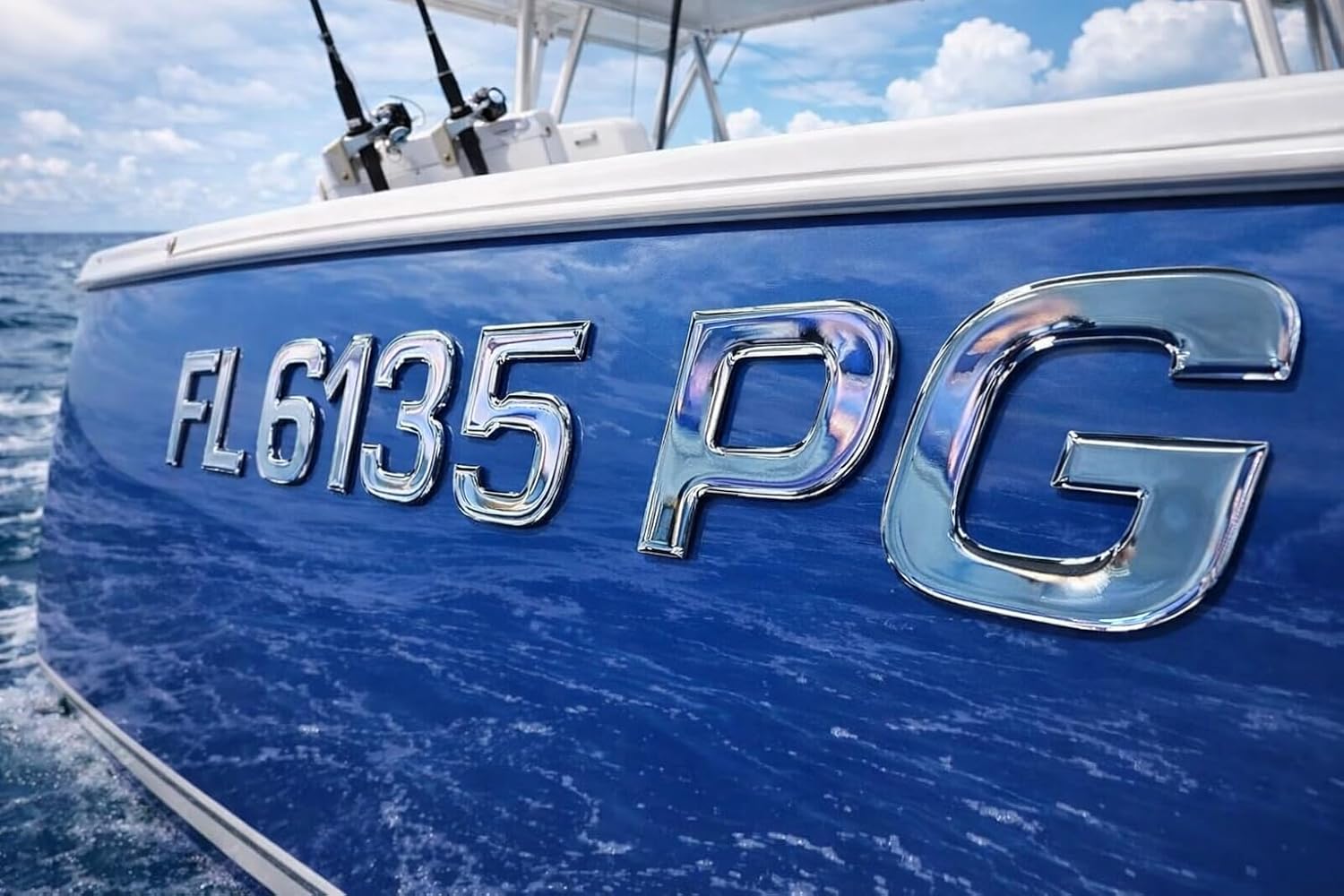 Premium Boat Registration Numbers 3” – Raised 3D Domed Marine Decals (Not Flat Vinyl) Domed Chrome