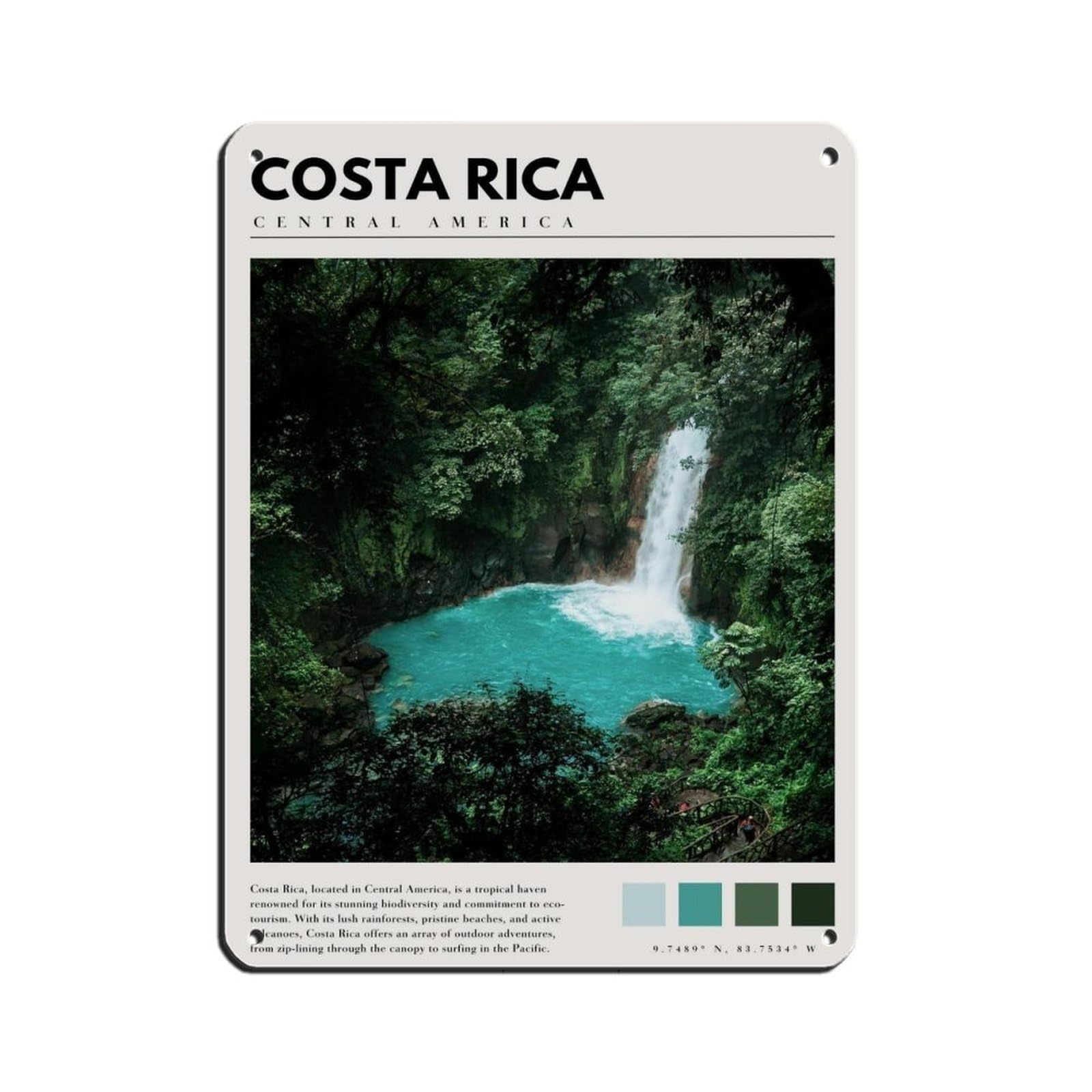 Costa Rica Central America Costa Rica Nature Poster Tin Sign Vintage Metal Pub Club Cafe Bar Home Wall Art Decoration Poster Retro 12x16inch(30x40cm)