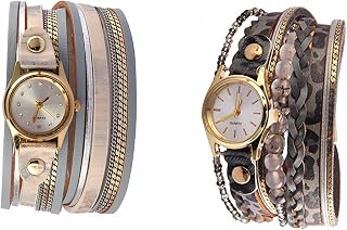 2Pcs/set Leather Braided Strap Double Wrap Aound Watch for Women Vintage Bohemian Style