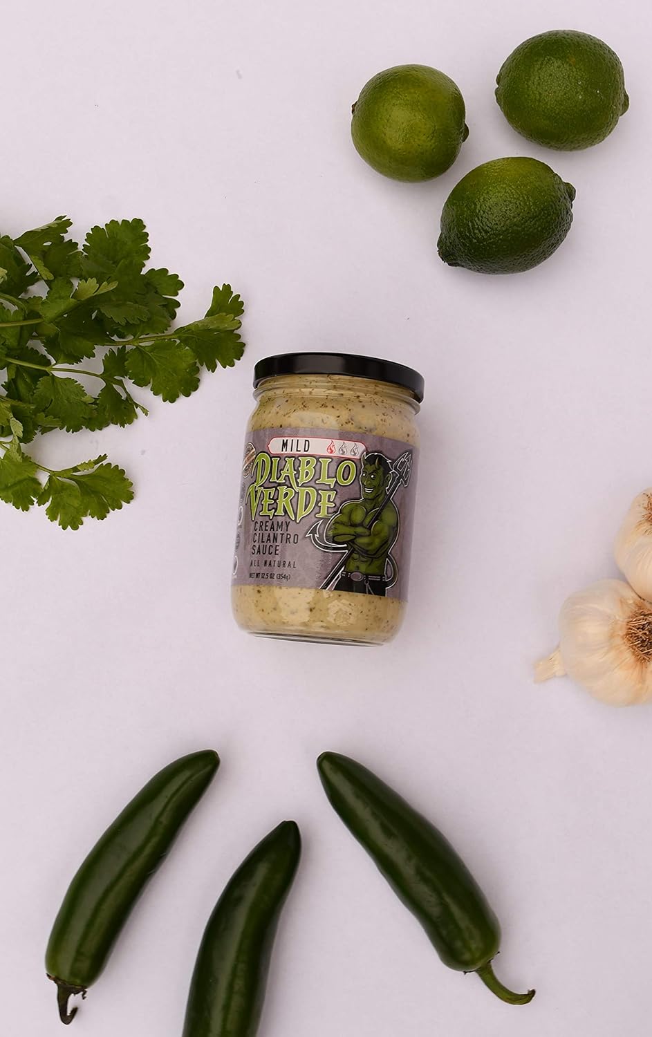 Diablo Verde Salsa, Award Winning Creamy Cilantro Sauce, Mild Heat Level, 12.5 oz bottle, Made with Cilantro, Garlic, Lime, Jalapeño Peppers, Vegetarian, Preservative-free, Soy-free, Egg-free (6-pack)