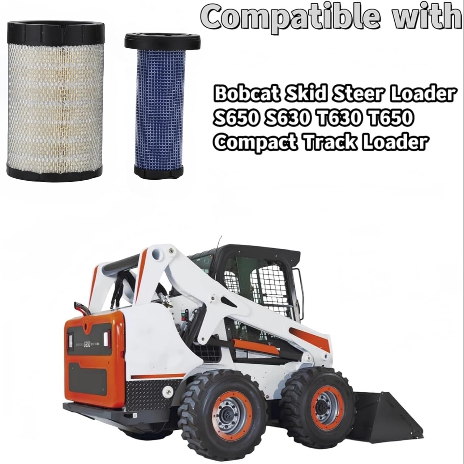 7008043 7008044 Air Filter Kit Compatible with Bobcat Skid Steer Loader S650 S630 T630 T650 Compact Track Loader