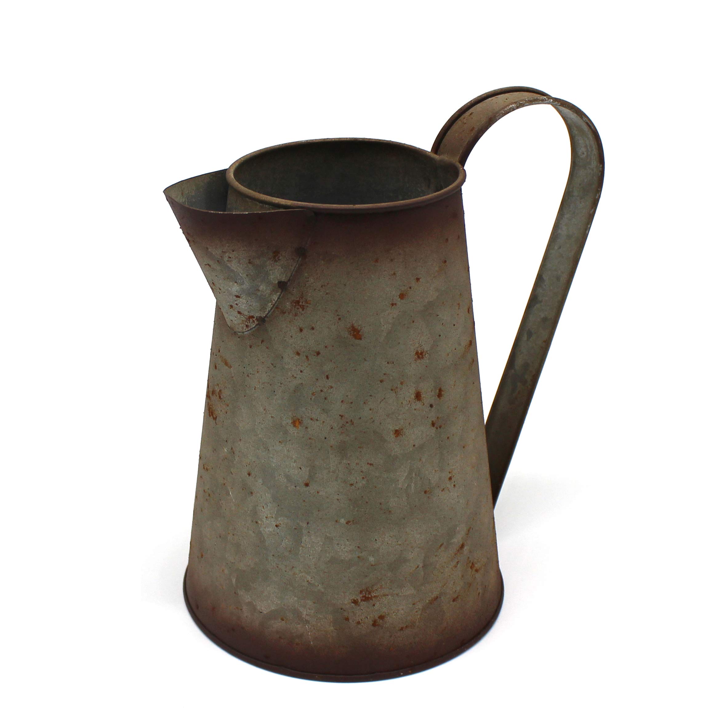 CVHOMEDECO. 7 Inch Galvanized Metal Milk Pitcher, Old Rustic Primitive Watering Can Jug Vase for Home and Garden Décor. Grey