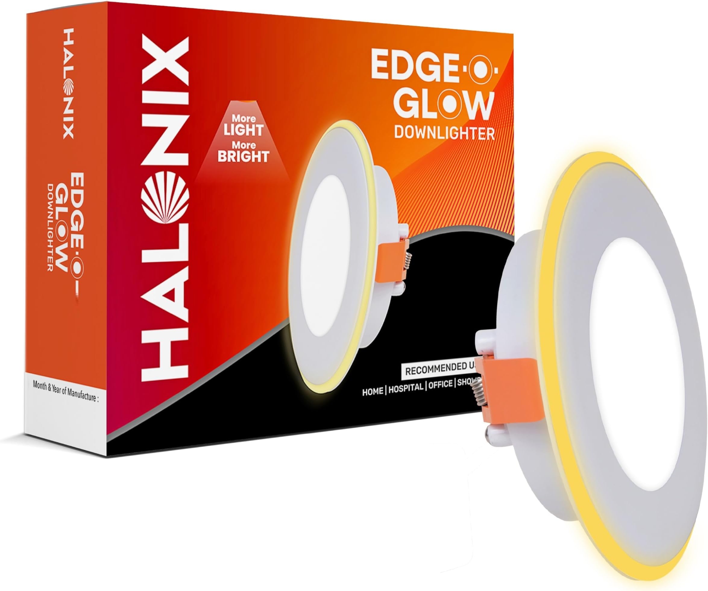 Halonix Polycarbonate 12W Edge-O-Glow Recessed Ceiling Light | 3 Light Modes | for Home & Office| Recessed Led Downlighter | False Ceiling Required | Cutout- 6 Inch | Color- White & Yellow | Pack 1