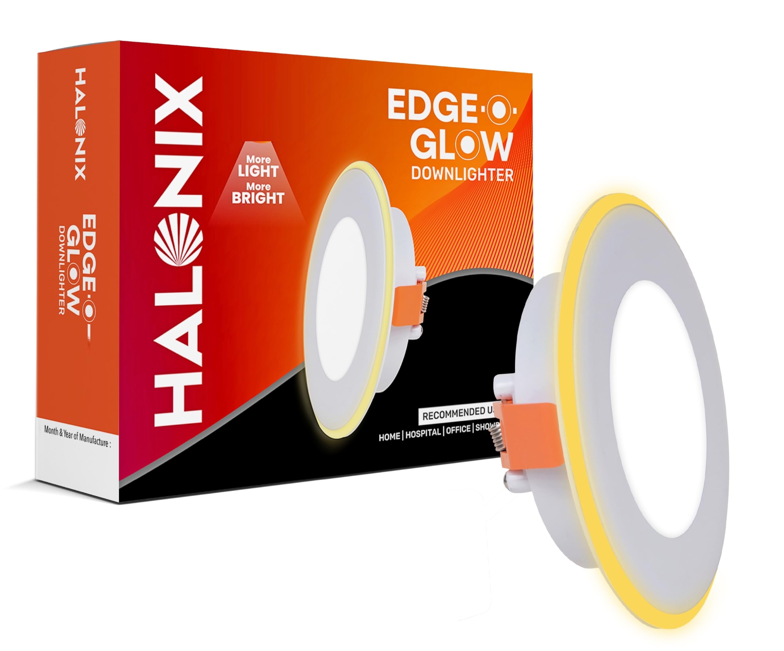 Halonix Polycarbonate 6W Edge-O-Glow Recessed Ceiling Light|3 Light Modes|Ceiling Light for Home & Office|Recessed Led Downlighter|False Ceiling Required|Cutout- 3 Inch|Color- White & Yellow|Pack 1