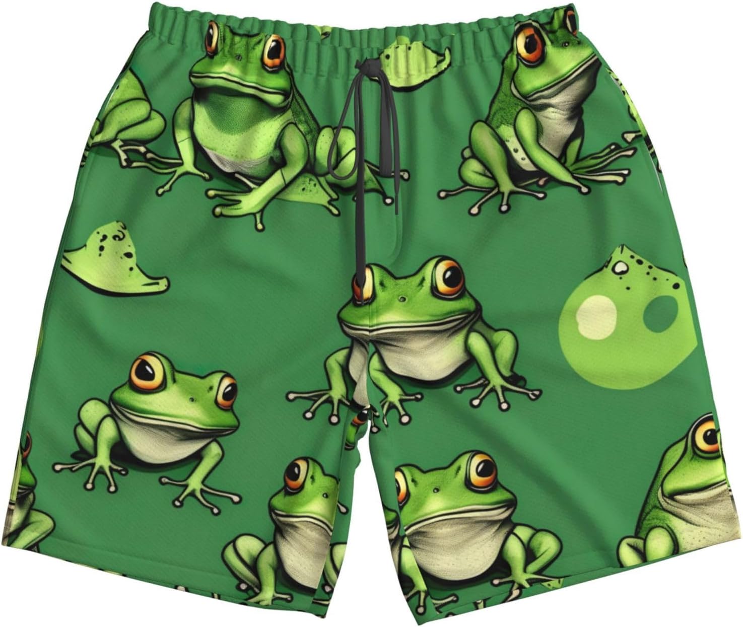 Funny Green Frogs Print Men's Quick-Drying Shorts Casual Beach Pants Stretch Waist Shorts and Pockets