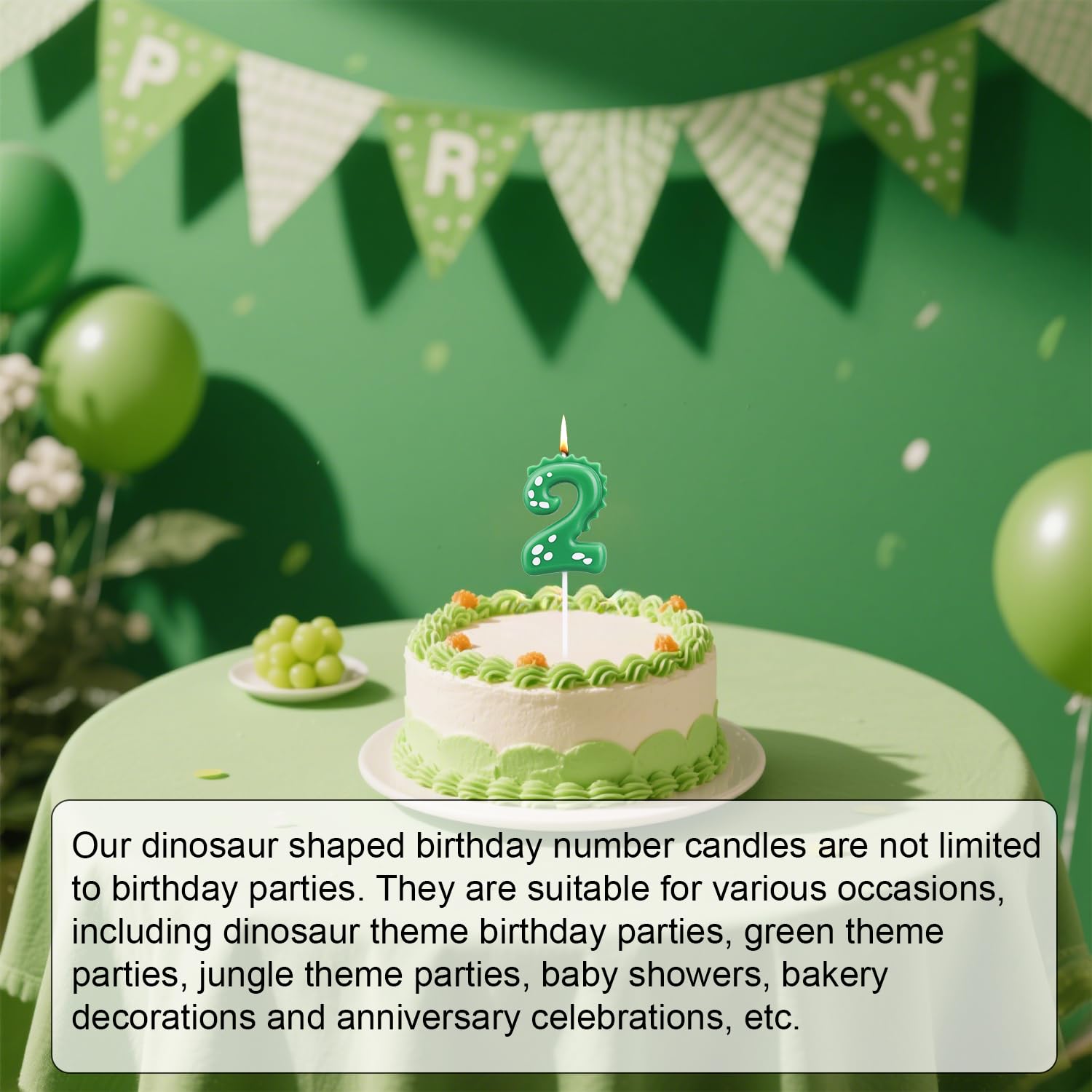 Dinosaur Bougie D'Anniversaire, Bougies Chiffres Vertes Pour Décorations De Gâteau Et Cupcakes Décorations De Fête Thème Dinosaure Fournitures D'Anniversaire Pour Enfants Garçons (Chiffre 2