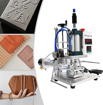 Pneumatic Hot Foil Stamping Machine 3.15 x 3.94 inches(8 x 10 cm) Digital Embossing Machine Hot Foil Stamper with Display and Foot Pedal for Leather, Pu, PVC, Paper, Plastic and Wood etc., 110V, 500W