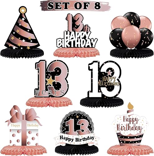 Miniatura 57 de LINGTEER Decoración feliz 50 cumpleaños negro y dorado de papel para mesa - Juego de centros de mesa con estrella de pastel y globo, 8 piezas