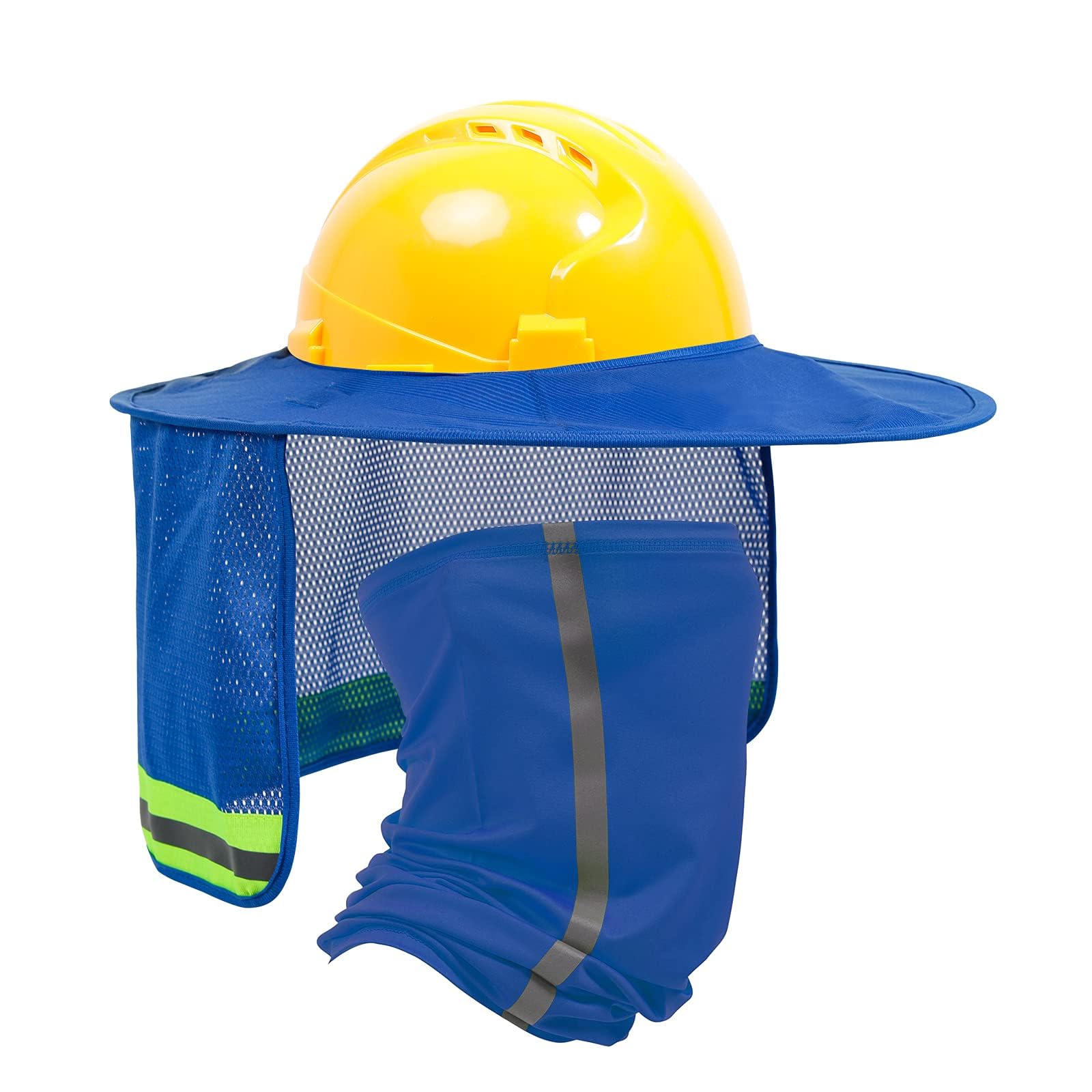 TCCFCCT Hard Hat Sun Shade, Neck Cover, Full Brim Sun Visor and Bandana Headband Face Scarf, 2 Packs, Blue