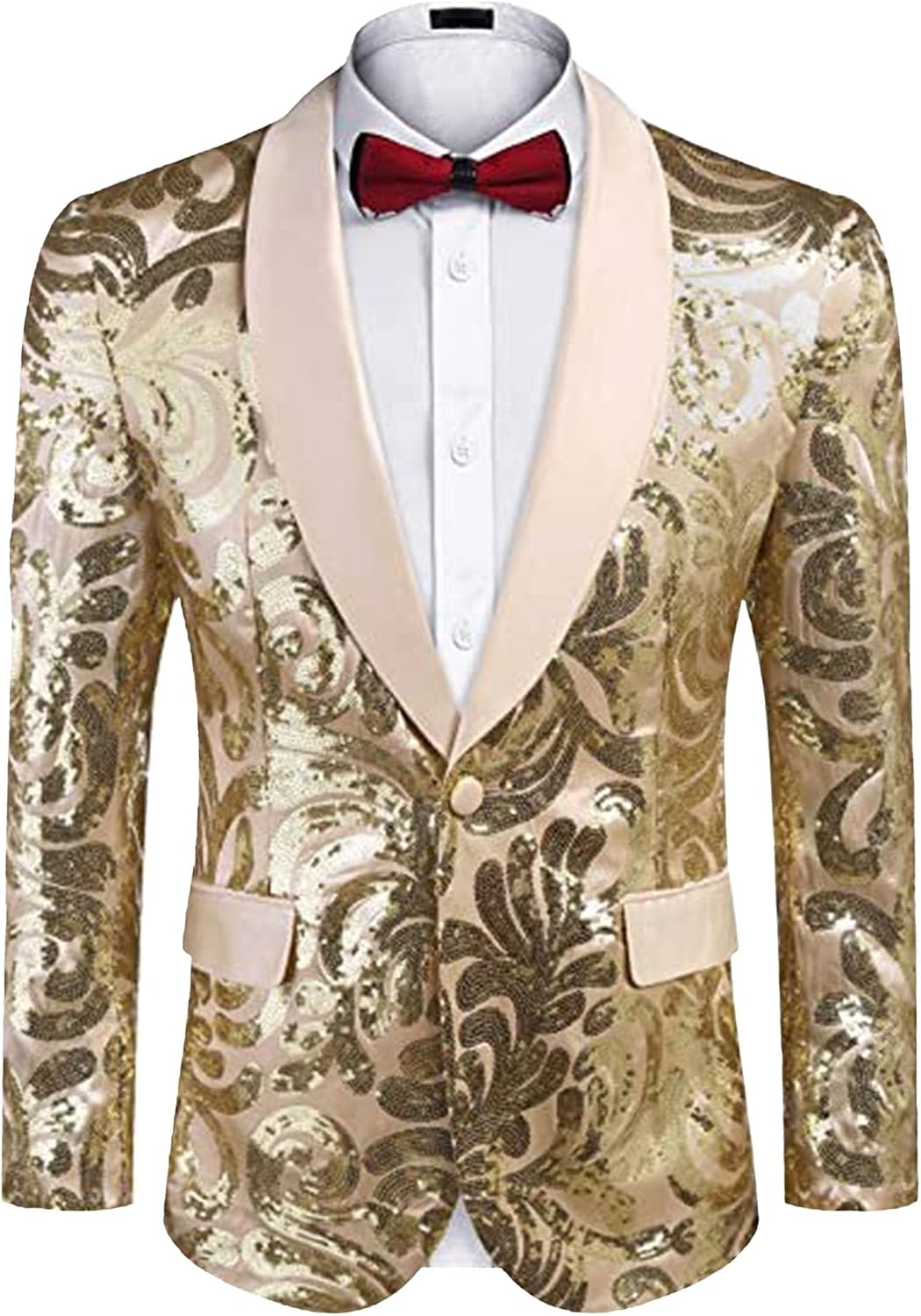 Men Sequined Stage Banquet Wedding Suit Jacket Floral Suit Jacket Stylish Tuxedo Shiny Dinner Prom 1 Button Tuxedo