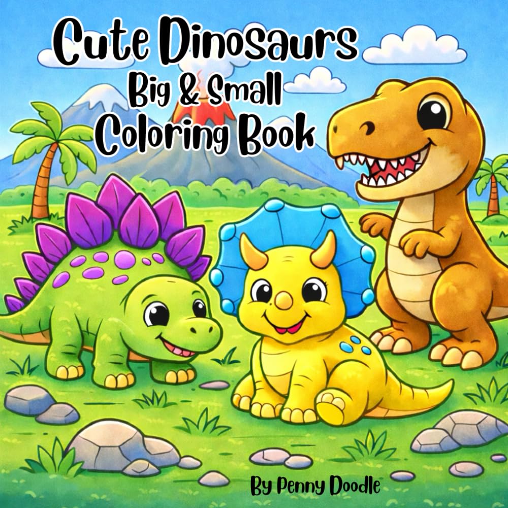 Cute Dinosaurs Big & Small Coloring Book: Adorable Prehistoric Friends to Color and Love