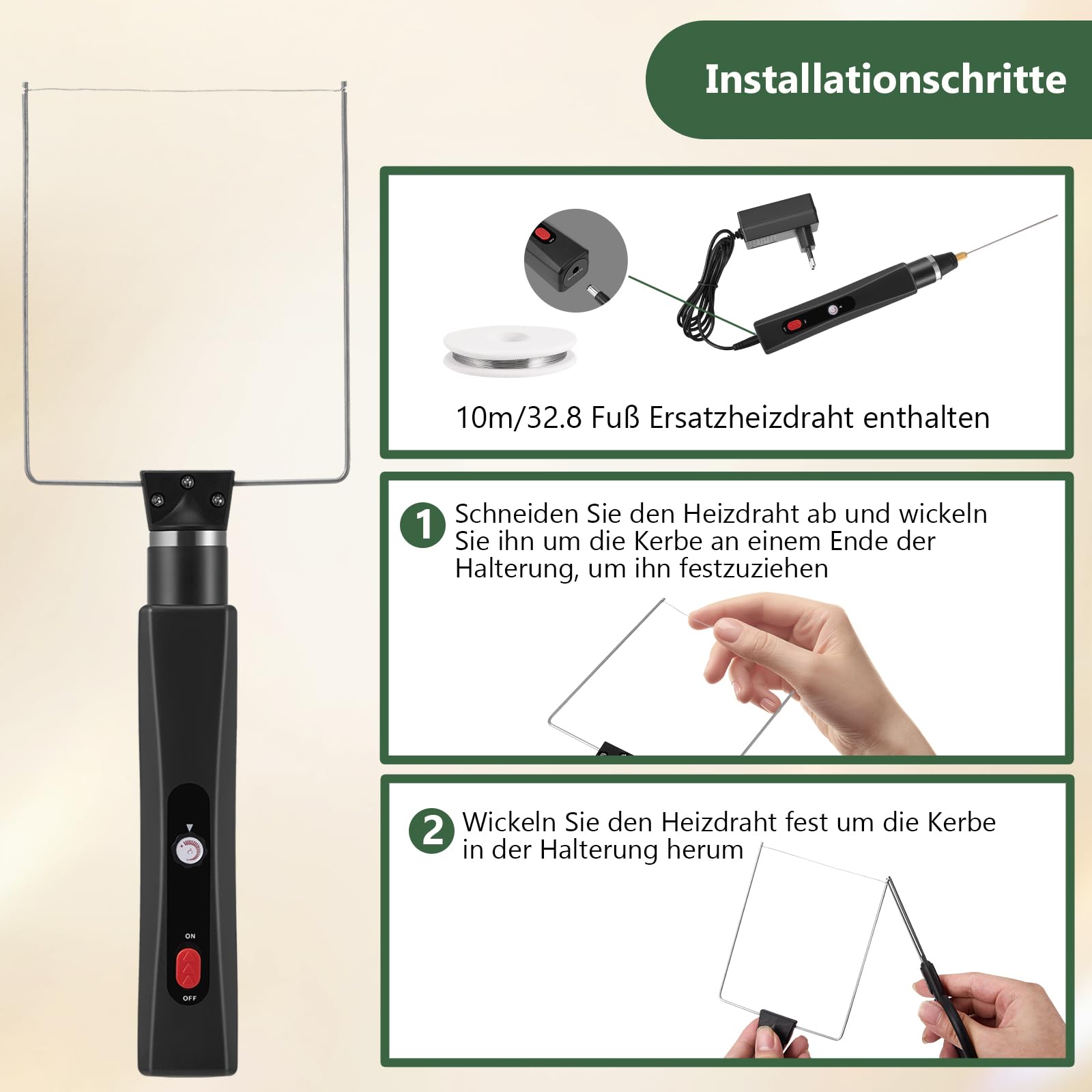 Styroporschneider Heißdrahtschneider Akku mit Thermostat,Elektrischer Styropor Schneider mit LED-Vorleuchte, Heiß-Styroporschneider für Schnittkanten Kunststoffe & styropor (Schwarz)