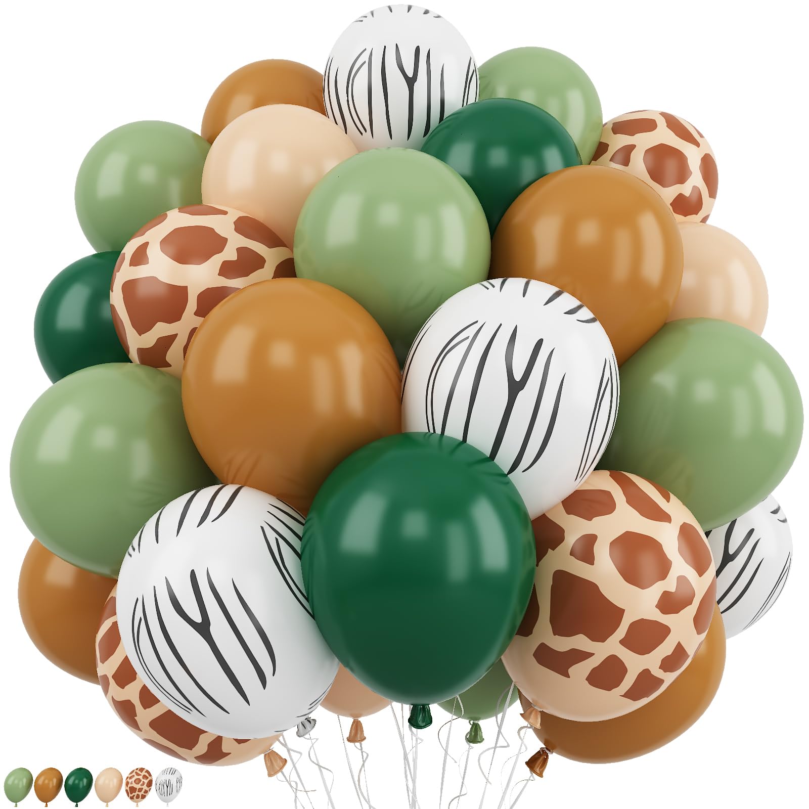 Green Brown Balloons Sage Green Khaki Nude Giraffe Zebra Print Balloon Dark Olive Avocado Coffee Apricot Beige Birthday Party Decorations for Boys Jungle Safari Woodland Forest Animal Baby Shower โ image 1