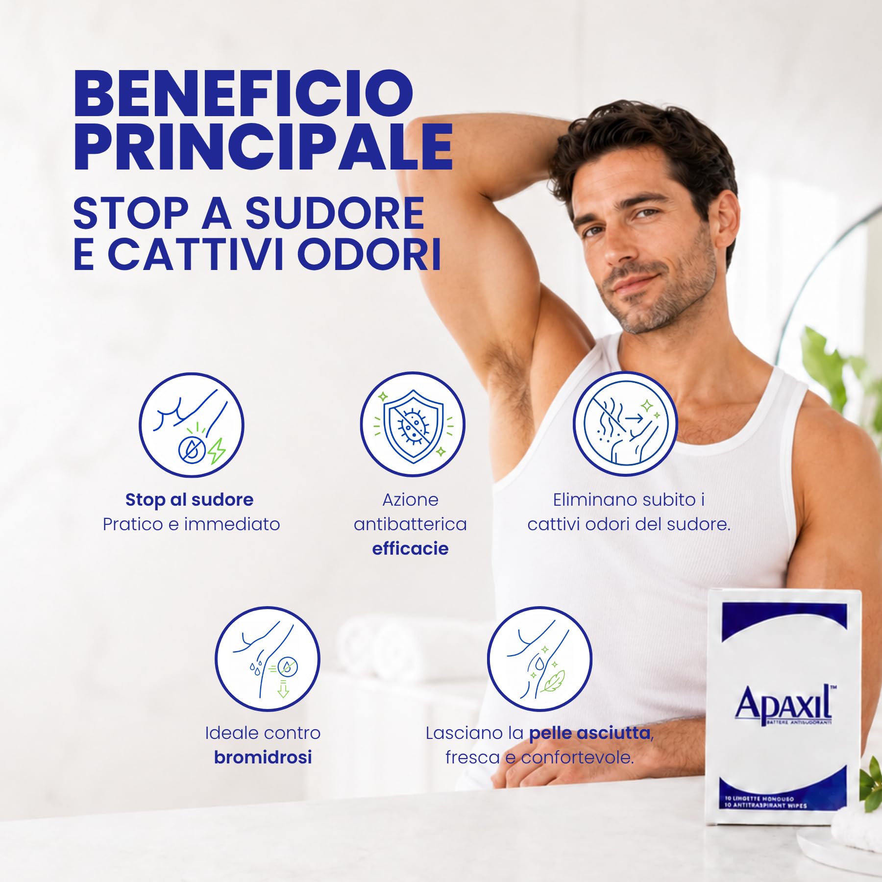 Apaxil Salviette Antitraspiranti 10 Bustine Monouso, Contro Sudorazione di Mani, Piedi e Ascelle, Sudore Eccessivo e Bromidrosi