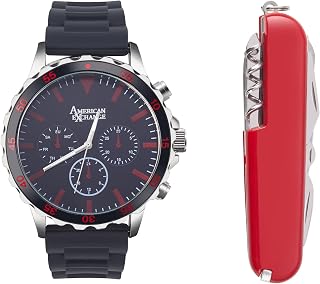 Men's Quartz Movement Anaog Watch and Multi-Purpose Tool with Zippered Travel Pouch