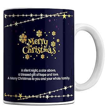 Paperholic Creations A Blessed Christmas Night Quote Print Christmas Ceramic Coffee Mug, 330 ml, Blue| Christmas Gift Item for Friends, Family| Mug for House Decoration|Xmas Gifting Mugs