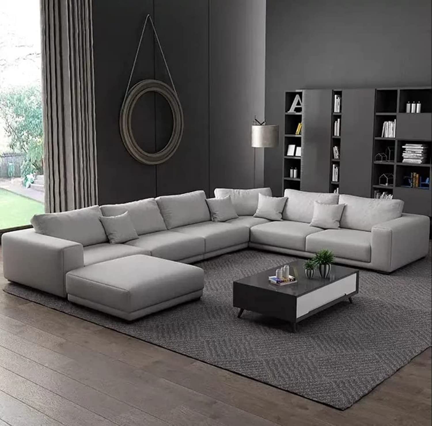 Latest Wooden Furniture Designs U Shaped Sectional Sofa Living Room L Shape Leather Sofa Set Furniture (Grey),5