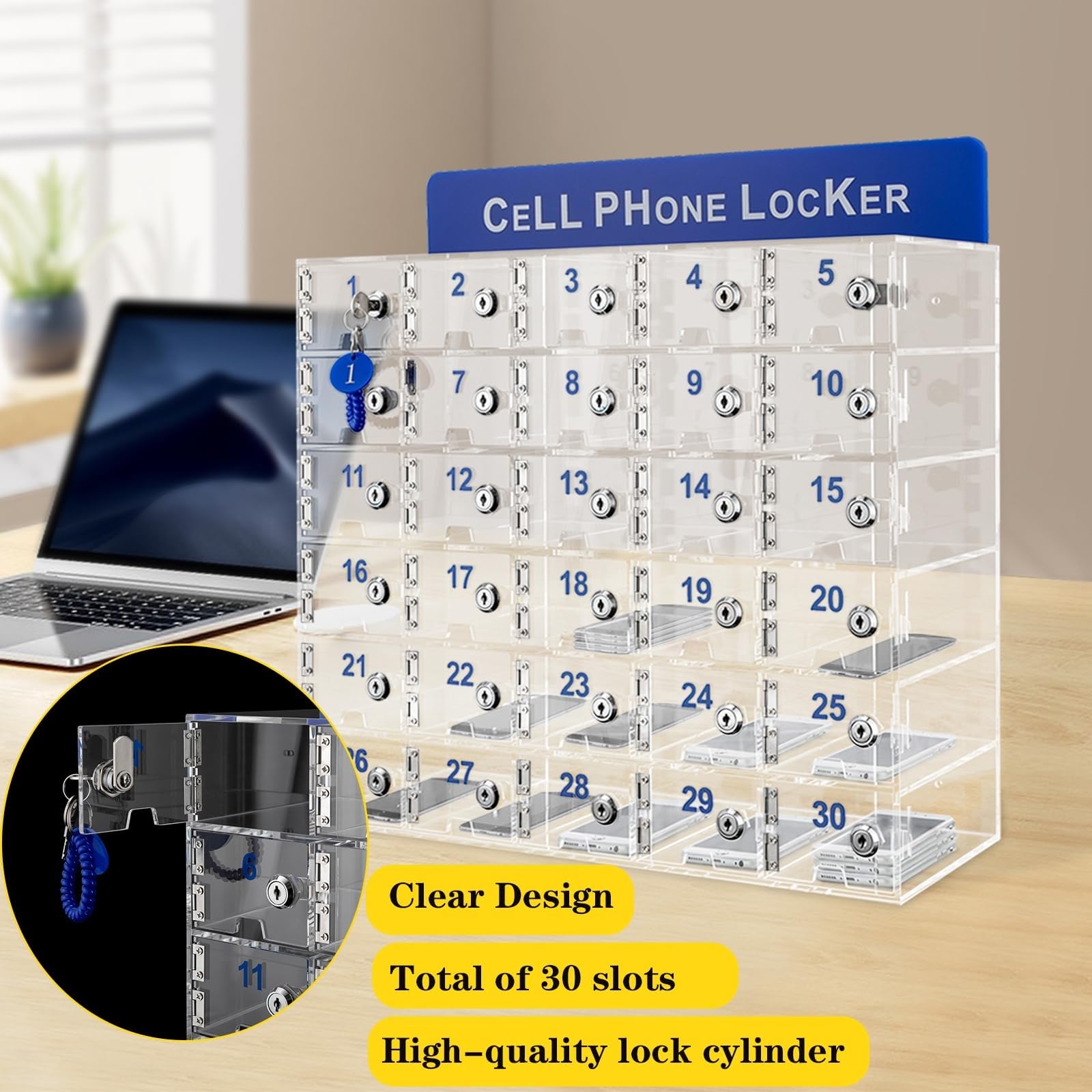 VEVOR Armadietto Per Cellulari 20 Scomparti - Trasparente, Con Serrature E Chiavi, Per Aula, Ufficio O Palestra - Foto 4
