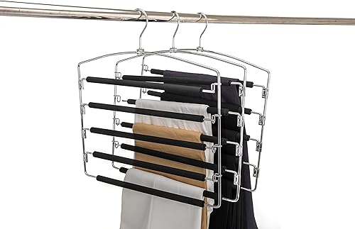 Miniatura 7 de Perchas de metal de 3 barras múltiples de calidad, realmente resistentes, ahorran espacio, estables con acolchado de espuma antideslizante, gancho