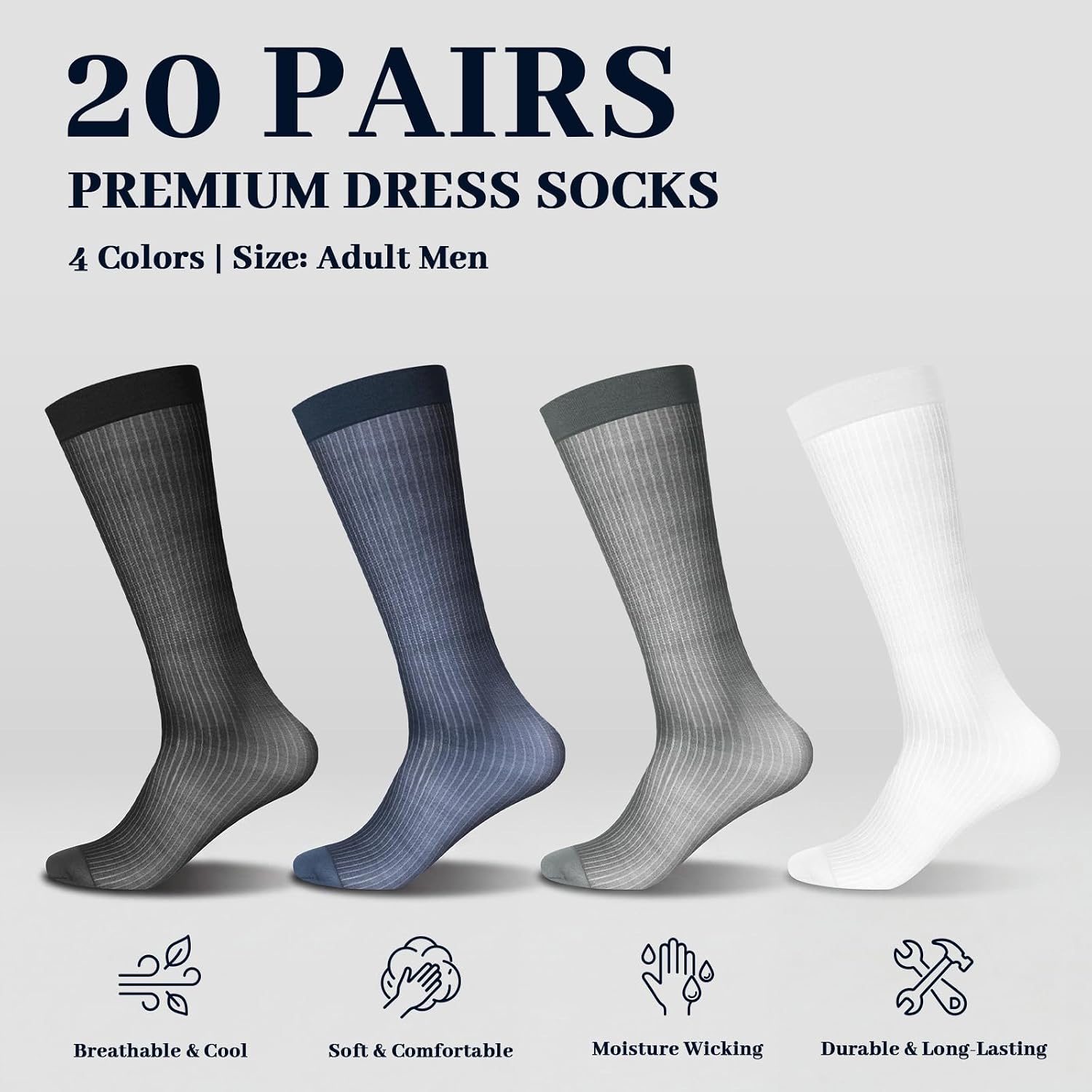 Newcotte 20 Pairs Mens Sheer Dress Socks Nylon Ultra Thin Socks Bulk