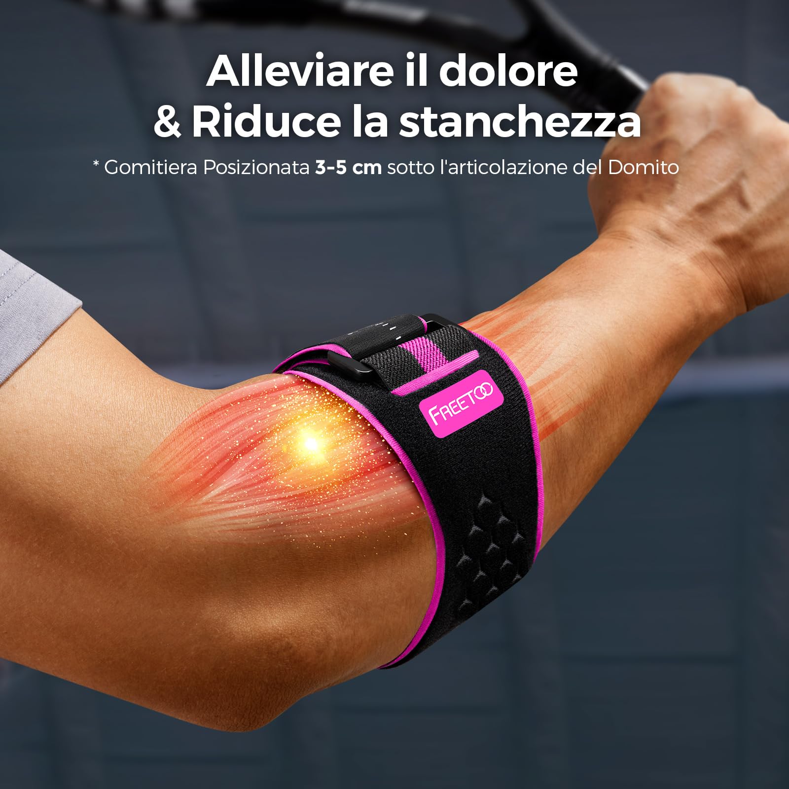 FREETOO Tutore Epicondilite Gomito per Tennista, Comodo Tutore Gomito con Gomitiera Rimovibili per Alleviare la Tendinite e Artrite, Fascia Gomito Palestra Regolabile per Uomo e Donne, Rosa