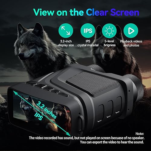 Miniatura 5 de Gafas de visión nocturna a todo color, binoculares para adultos, video 4K con sonido, foto de 52 MP, 7 prismáticos de visión nocturna IR, pantalla